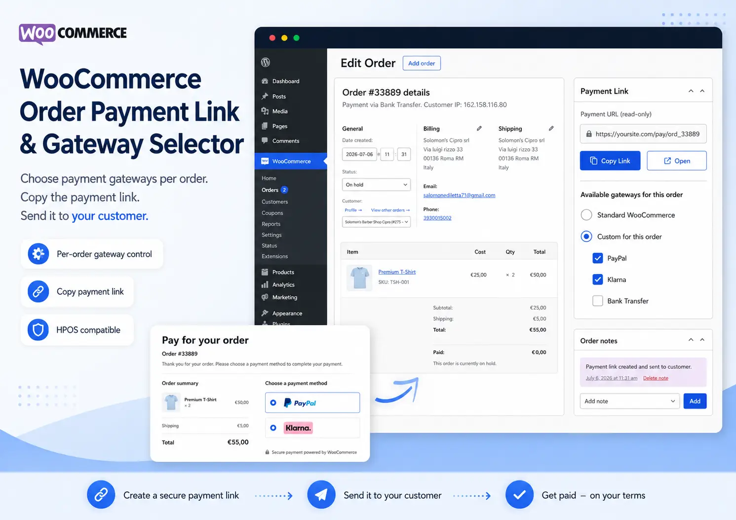 woocommerce order payment link gateway selector